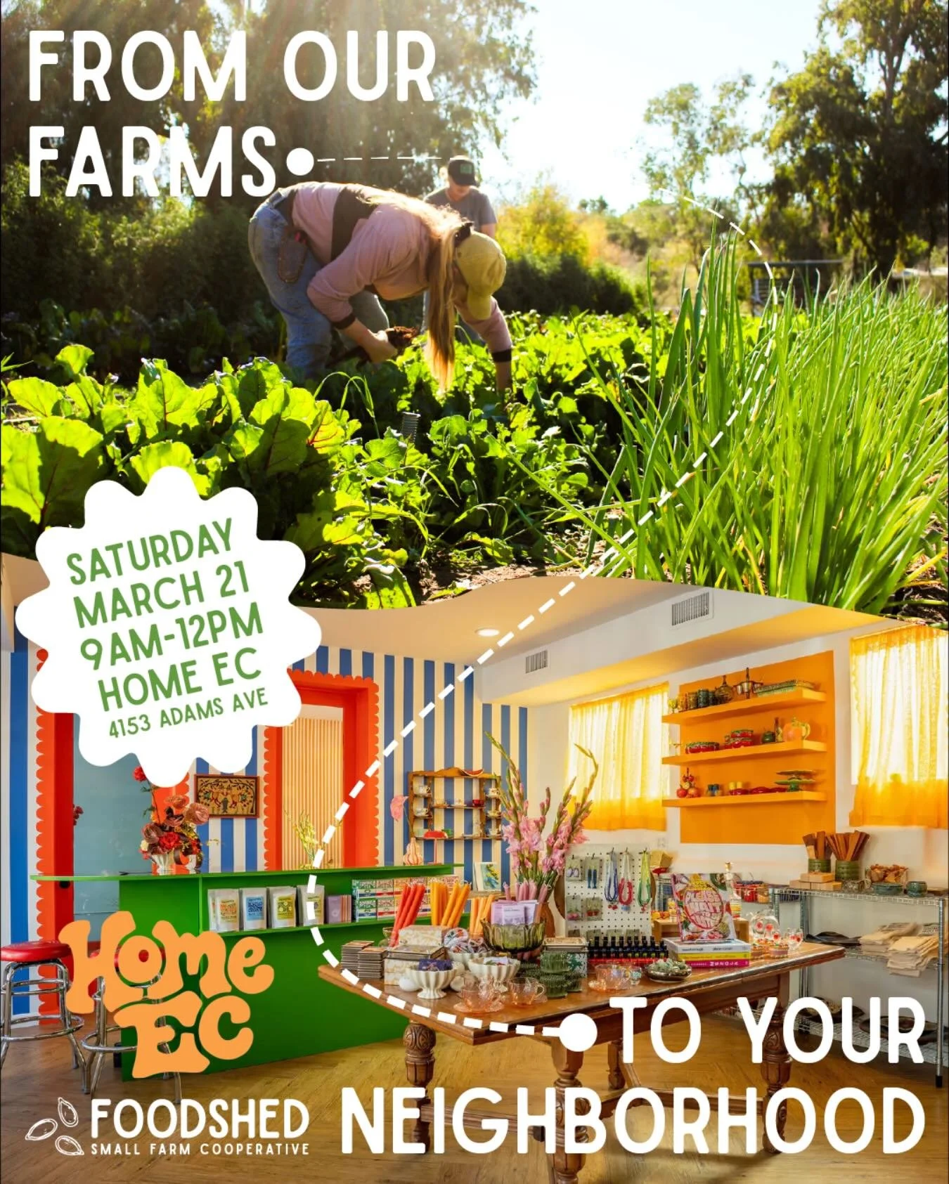 Kensingtonians, did you know you can pick up fresh produce from SD County farmers right in your neighborhood? If you like shopping local, our favorite kitchen goods shop @home.ec.store doesn&rsquo;t just sell pantry items, @bestbudfloral flowers, and