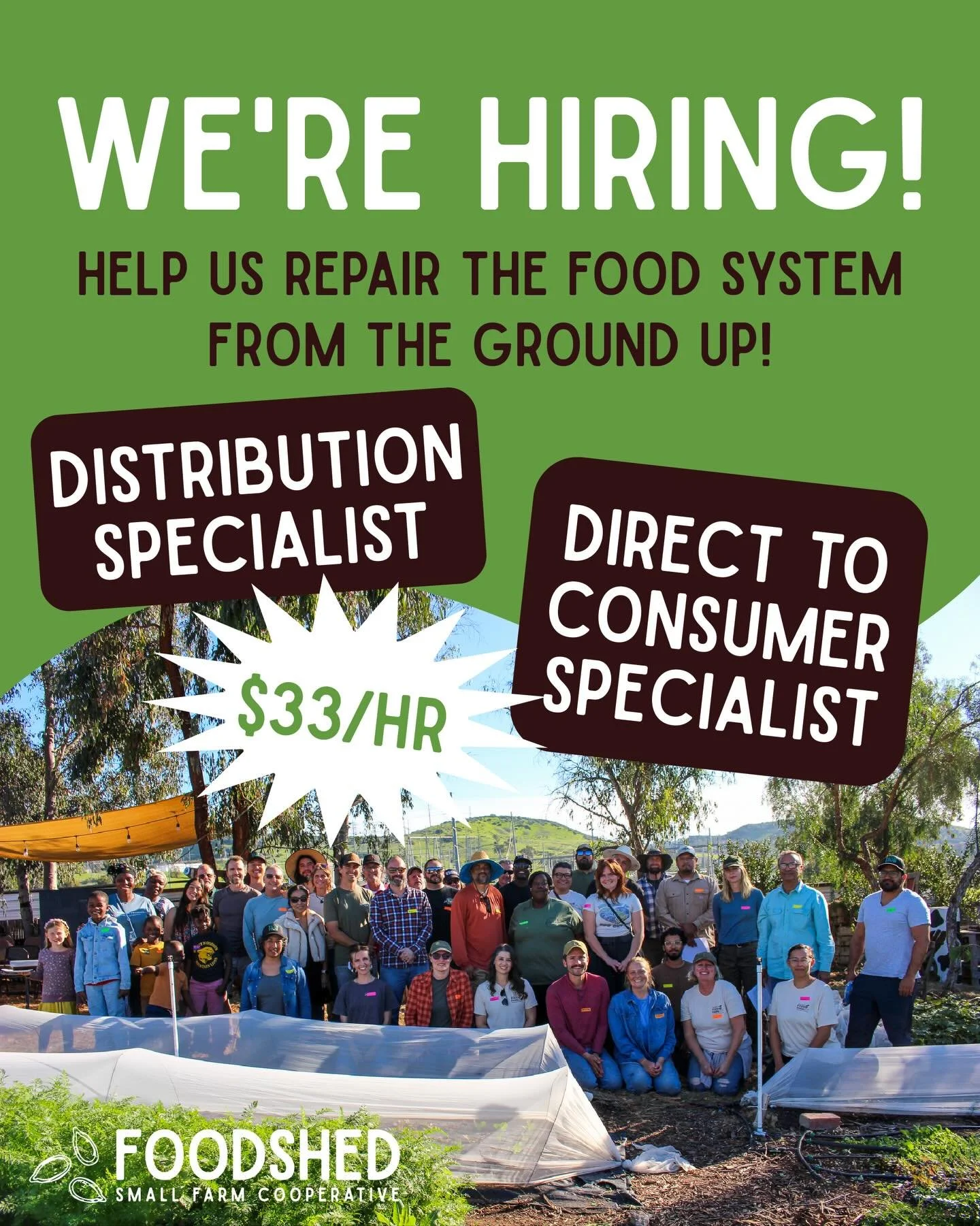 Help us repair the food system from the ground up! Foodshed is hiring a Distribution Specialist and a Direct to Consumer Specialist.

All new full-time employees earn $33 per hour, are eligible for health and a fossil fuel-divested 401K after 90 days