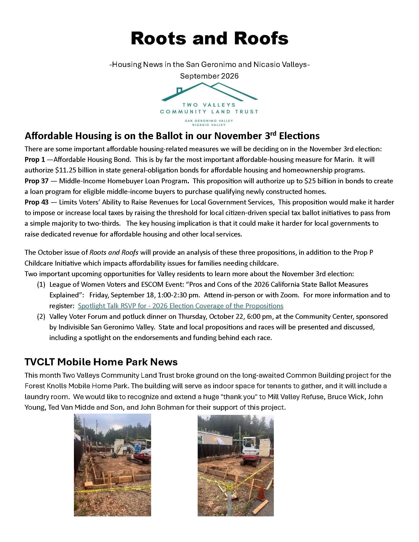 September 2026 Roots and Roofs Newsletter