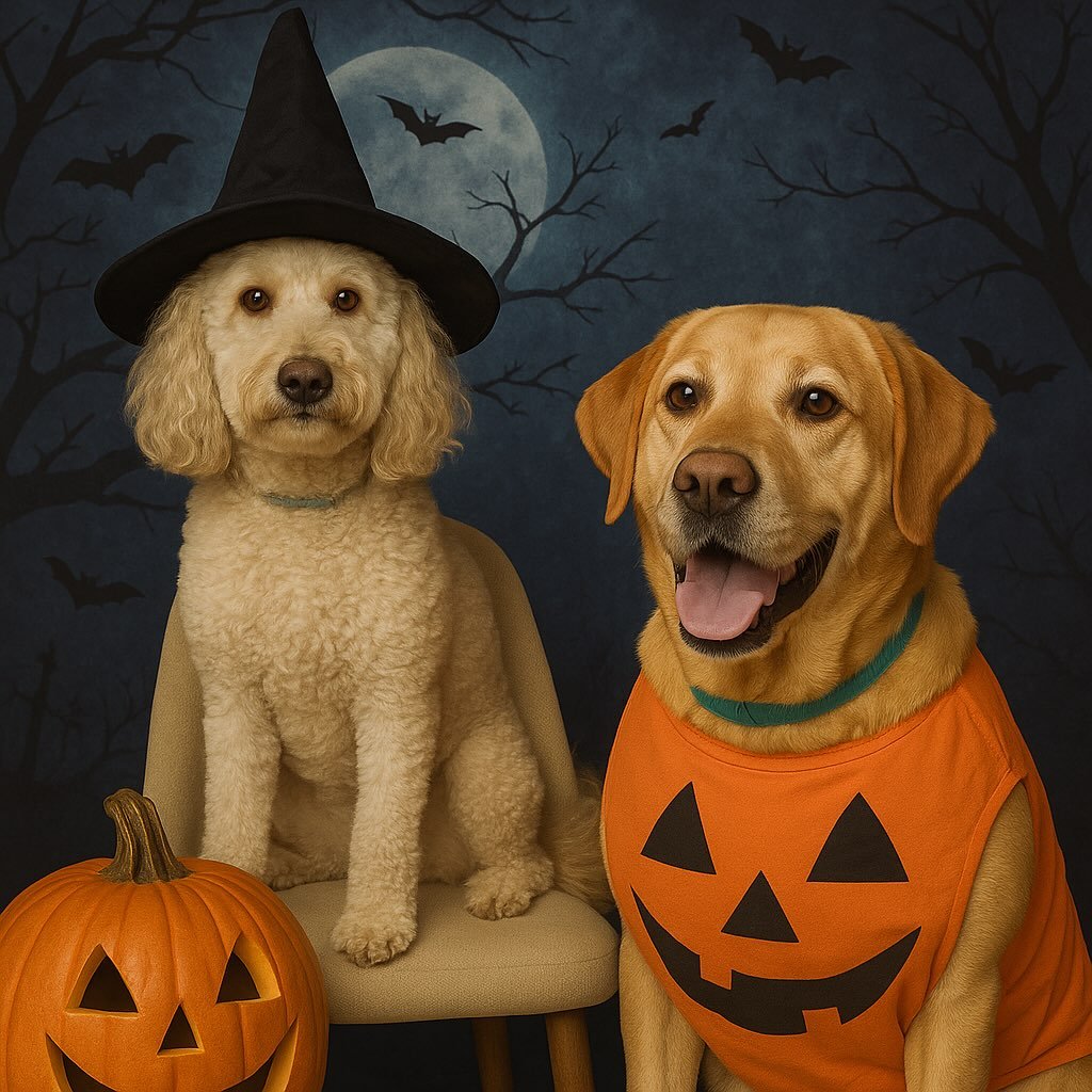 🐾 Abby and Cooper are officially ready for Halloween! 👻🎃

Abby&rsquo;s here for the treats, Cooper&rsquo;s here for the attention (and maybe a few extra belly rubs 😅).

Here&rsquo;s to a PAWSOME Friday and a weekend full of fun, fur, and a little