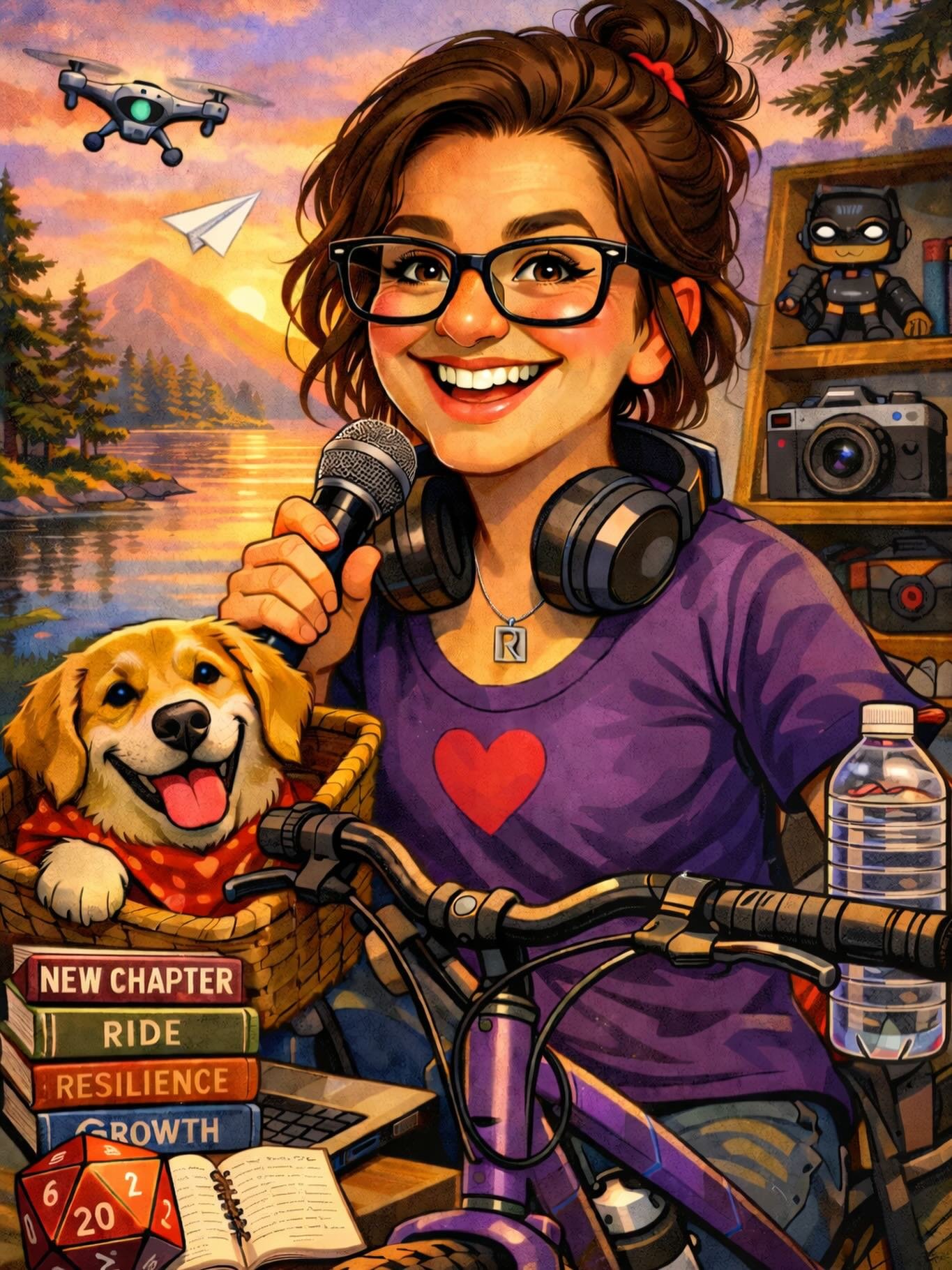 AI caricature fun 😍 All my favorite things 🎤🚴&zwj;♀️🐶📚🌱