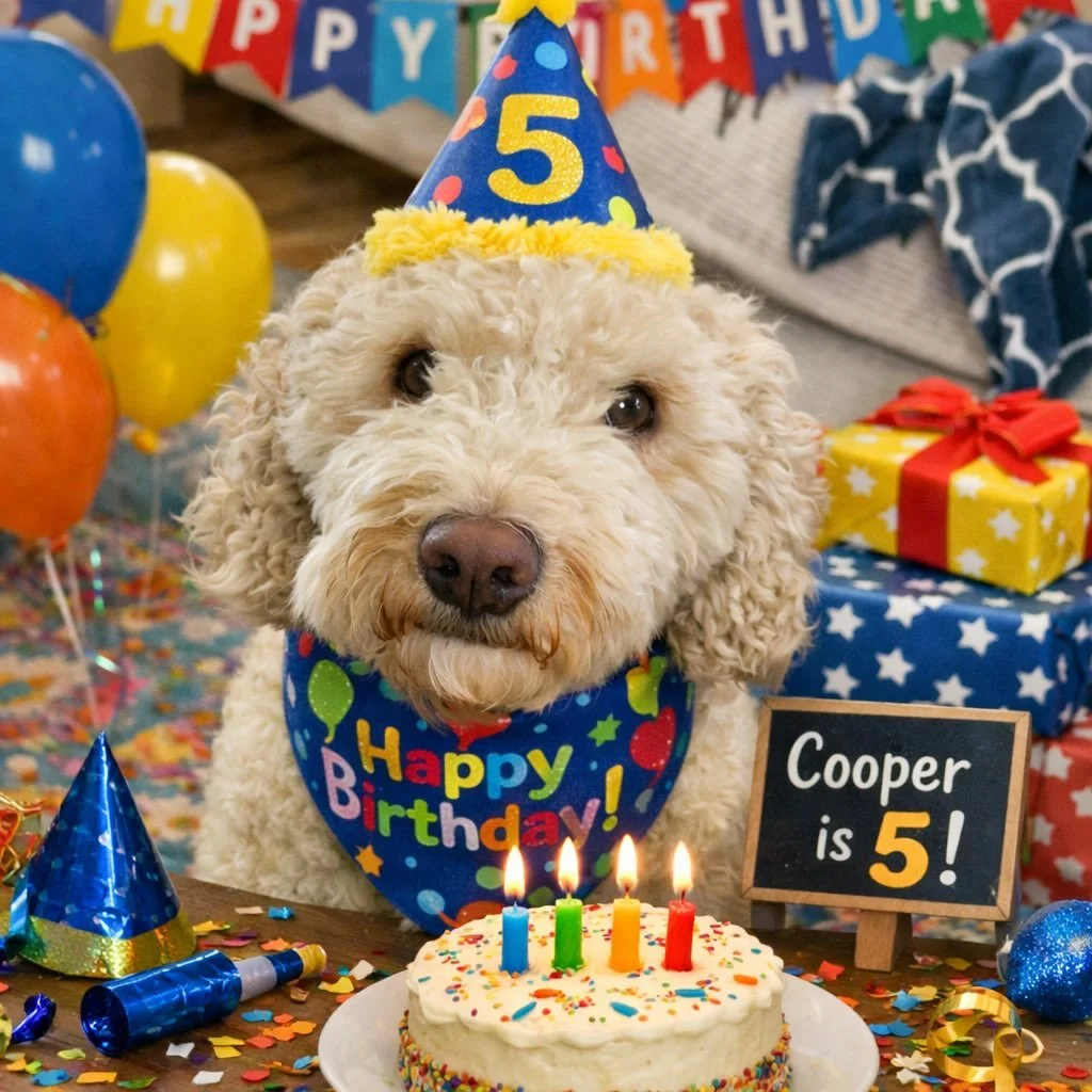5 years with Coop= endless love and muddy paws. 🐾
Here&rsquo;s to more walks, more treats and more cuddles.
Happy Birthday Cooper 🎉🦴