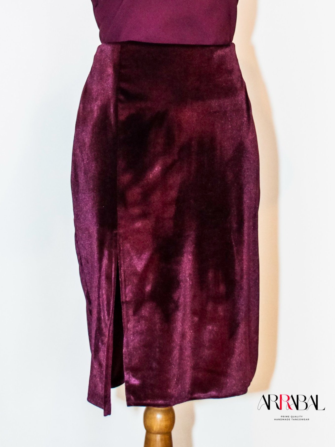 Lapiz Burgundy Velvet Tango Skirt with Thigh Slit - Perfect for Milongas & Performances