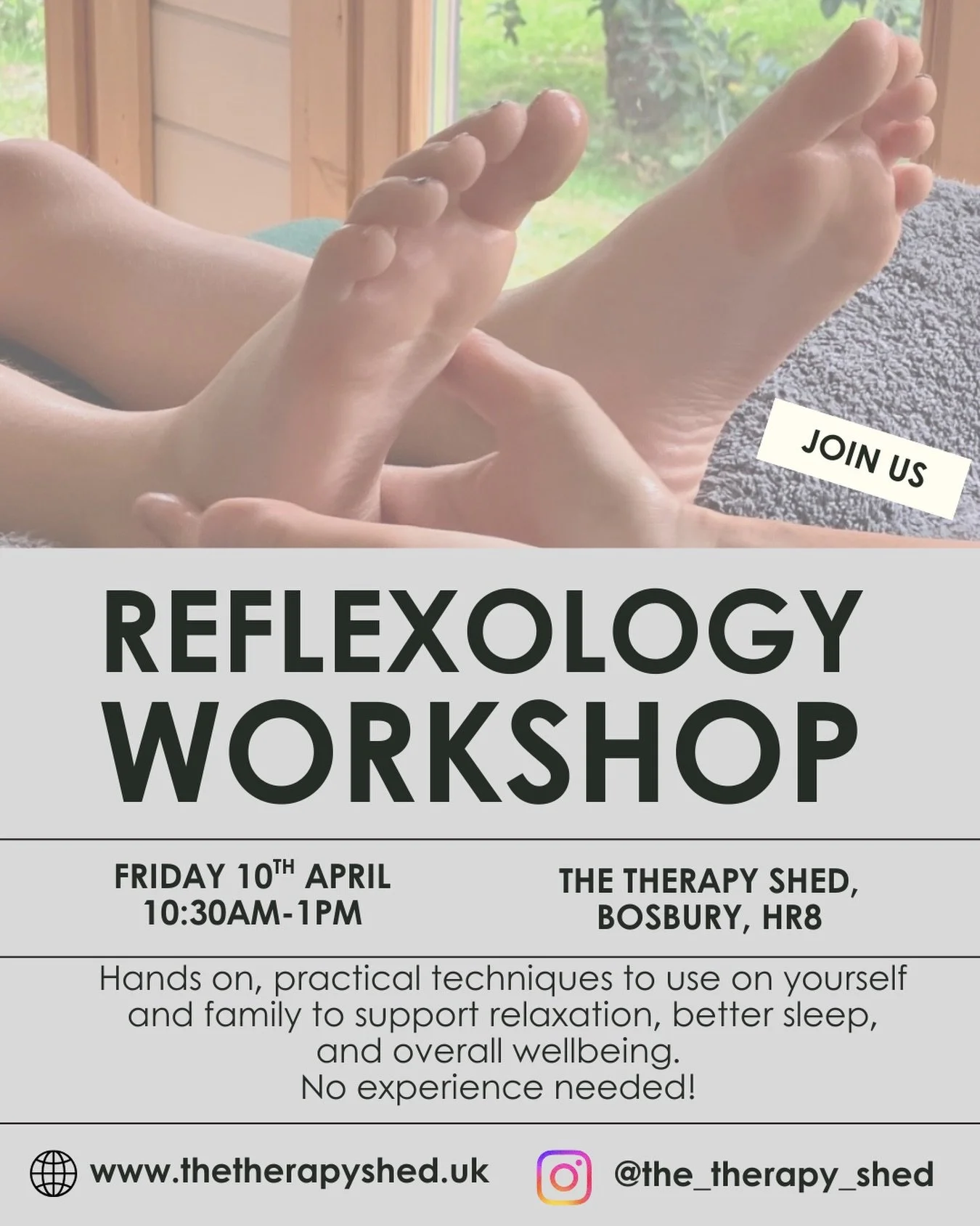Looking forward to hosting my first Reflexology Workshop! 🍃

Excited to share my forthcoming Reflexology Workshop! 🍃

A half-day small group workshop designed to give you simple, practical tools that you can use on yourself or your family to suppor