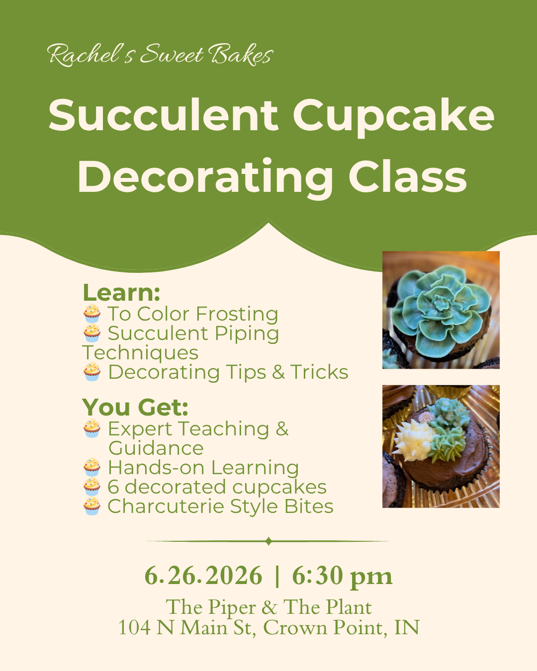 Succulent Cupcake Decorating Class - June 26