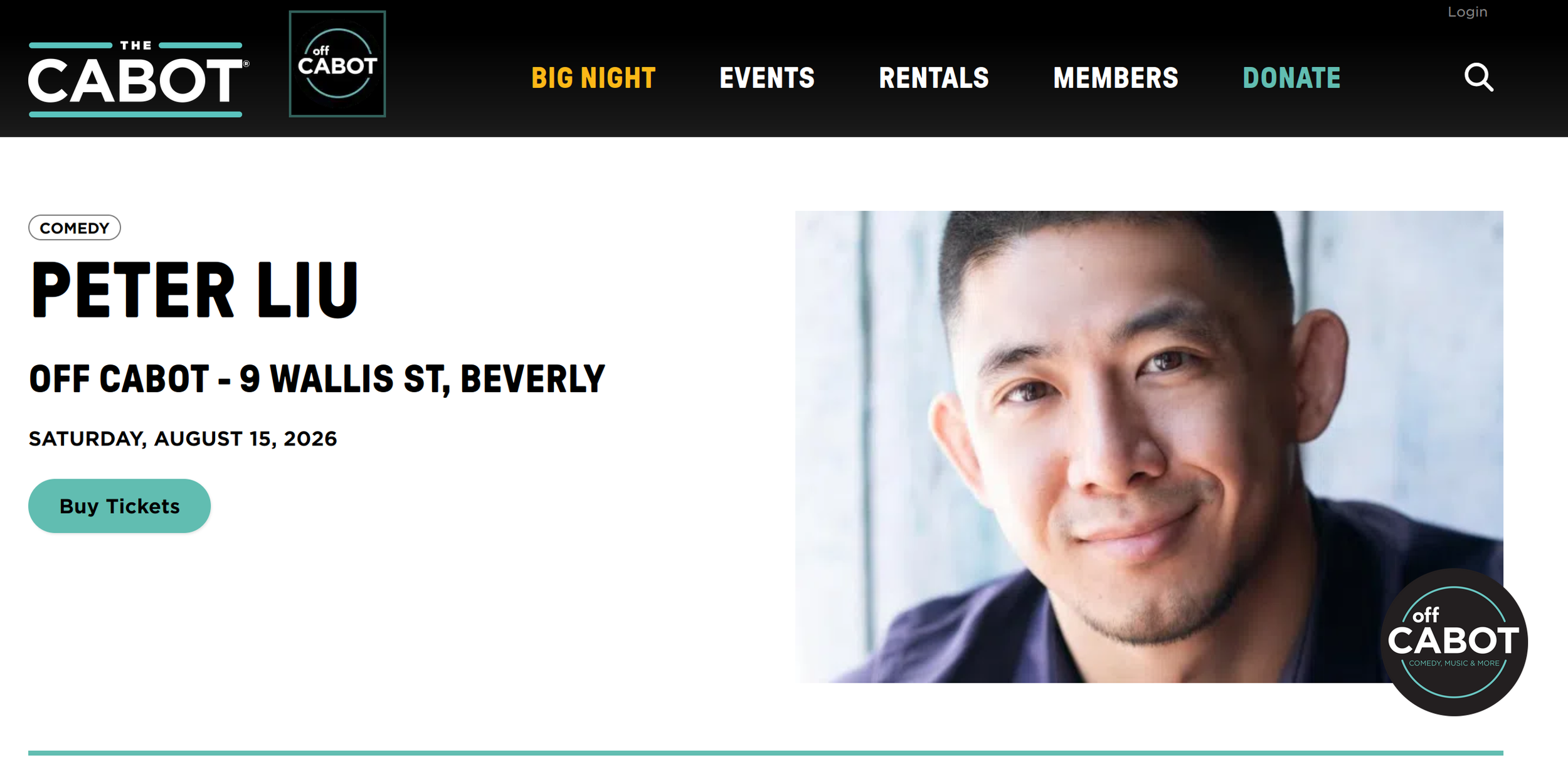 Peter Liu Headlining Off Cabot Comedy and Events