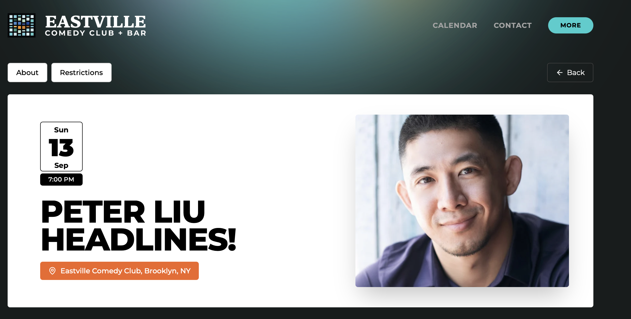 Peter Liu Headlines Eastville Comedy Club