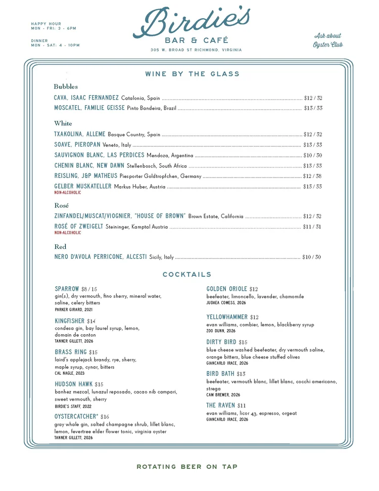 Menu — Birdie's Bar & Café