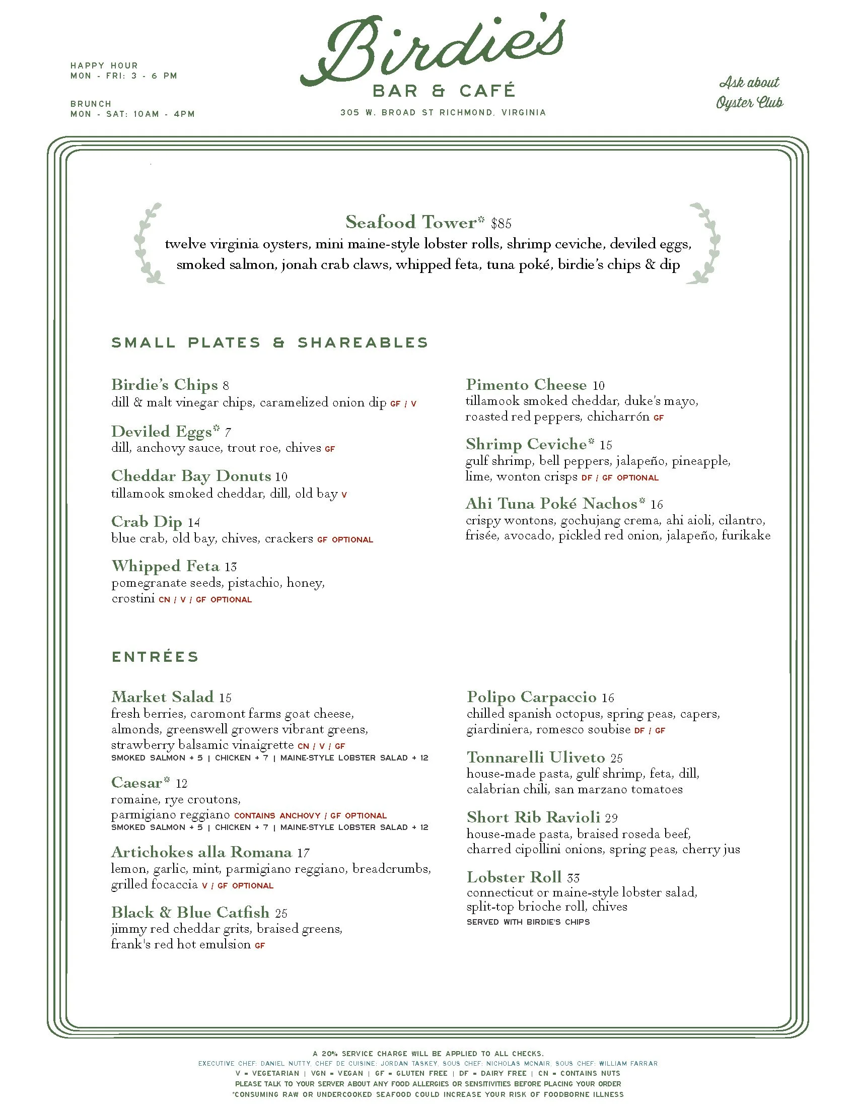 Menu — Birdie's Bar & Café