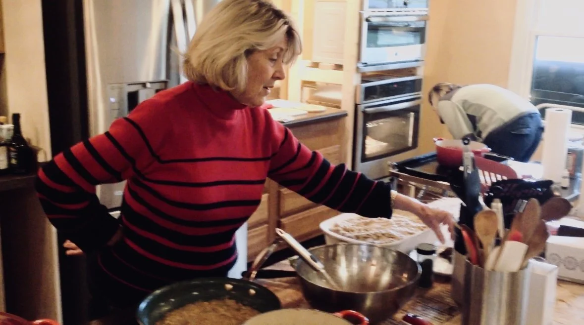 Linda cooking in Rita's kitchen Thanksgiving 2014