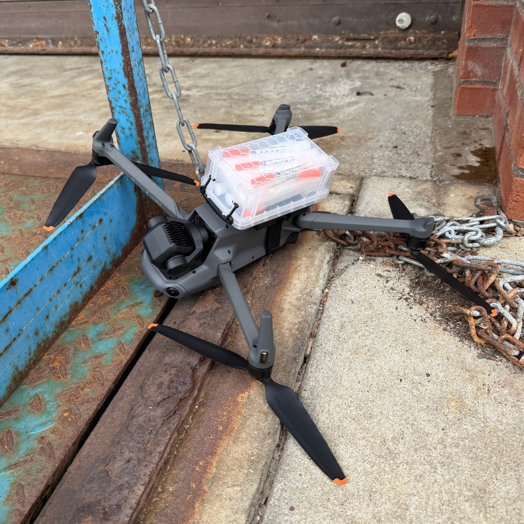 Prison drone delivery of contraband during a grounded drone response training scenario 38 Sierra DIRT course.