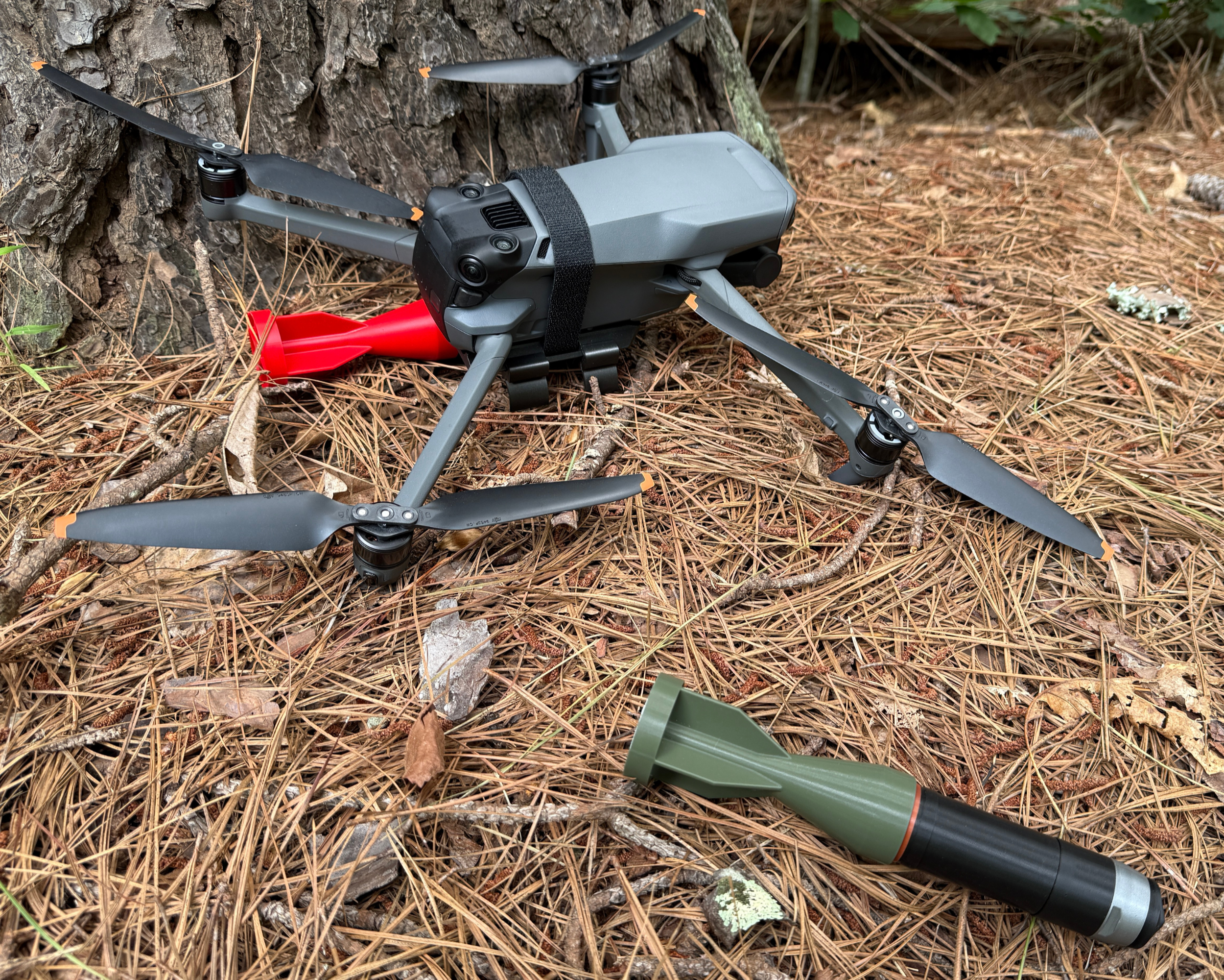 Crashed DJI Mavic 3 drone with VOG-17 drone dropped munition inert training aids by 38 Sierra
