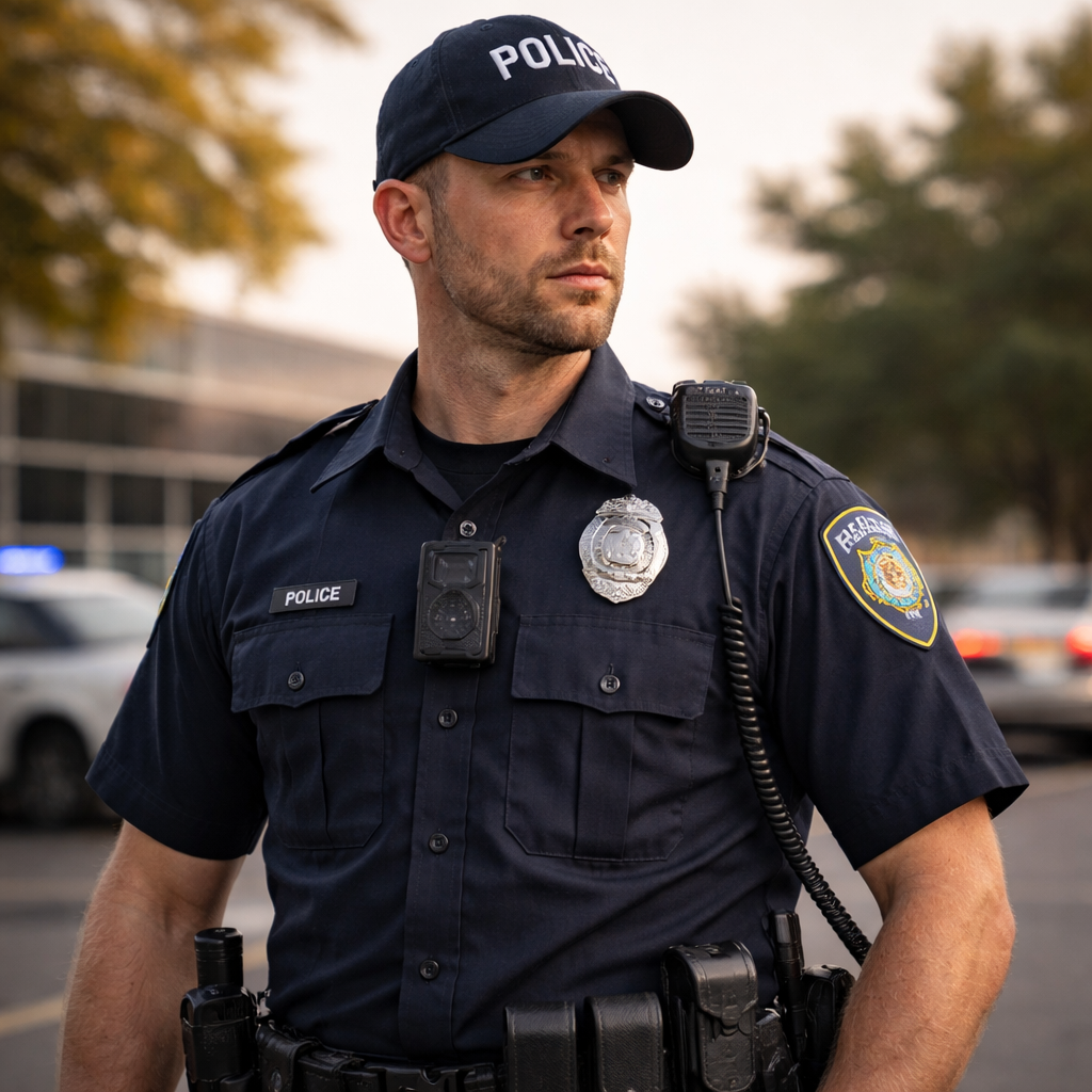 Police officer responding to suspicious drone incident during training exercise