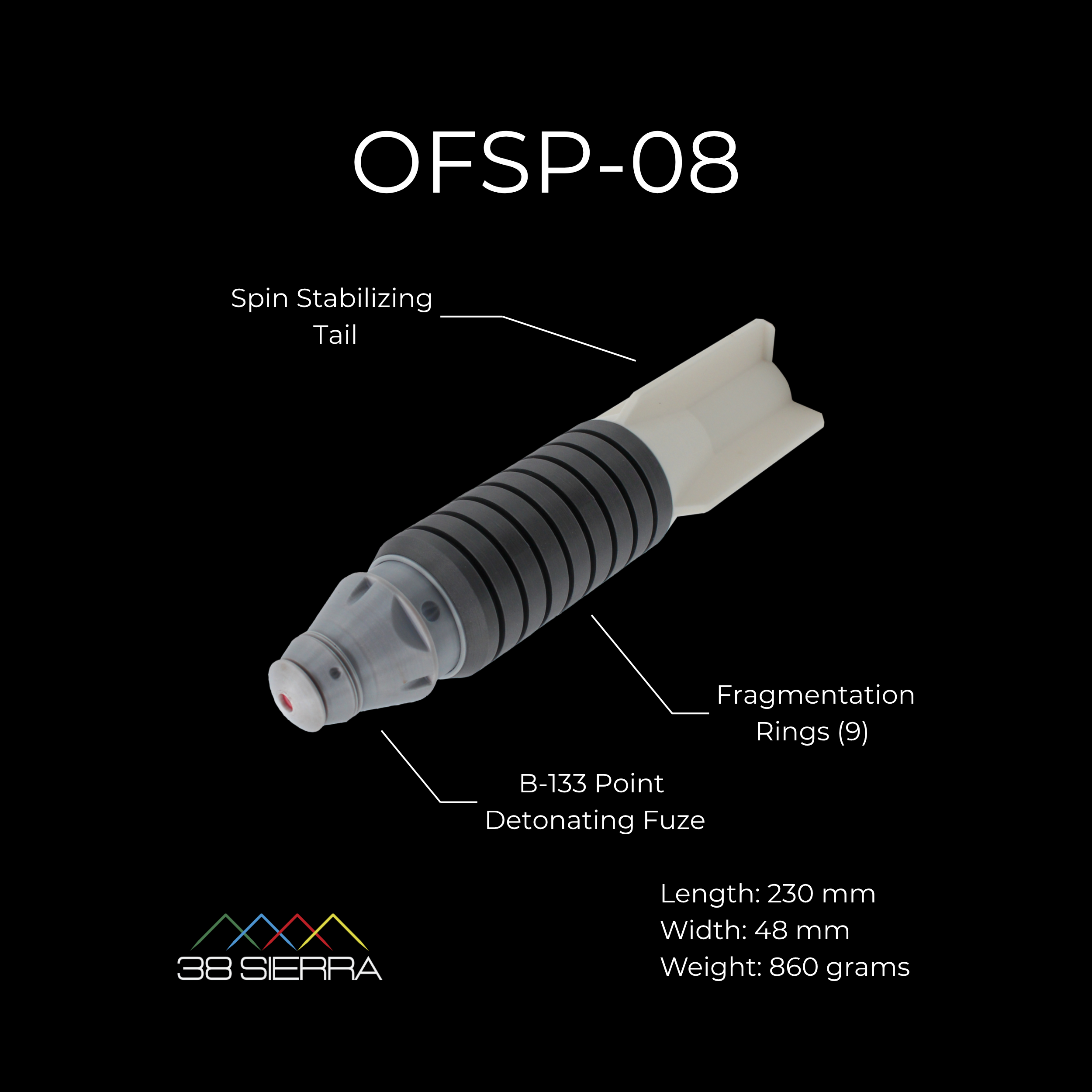 OFSP-08 drone munition training aid features dimensions and scale for military and law enforcement training