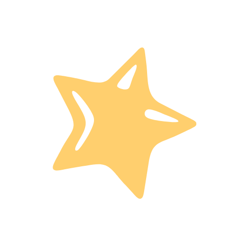 A cartoon drawing of a yellow star with white highlights.