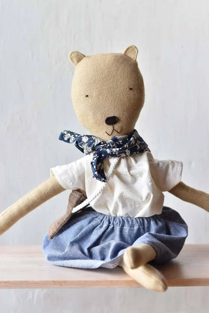 Agatha the bear doll, handmade, from Flipping Creative Mindful Market