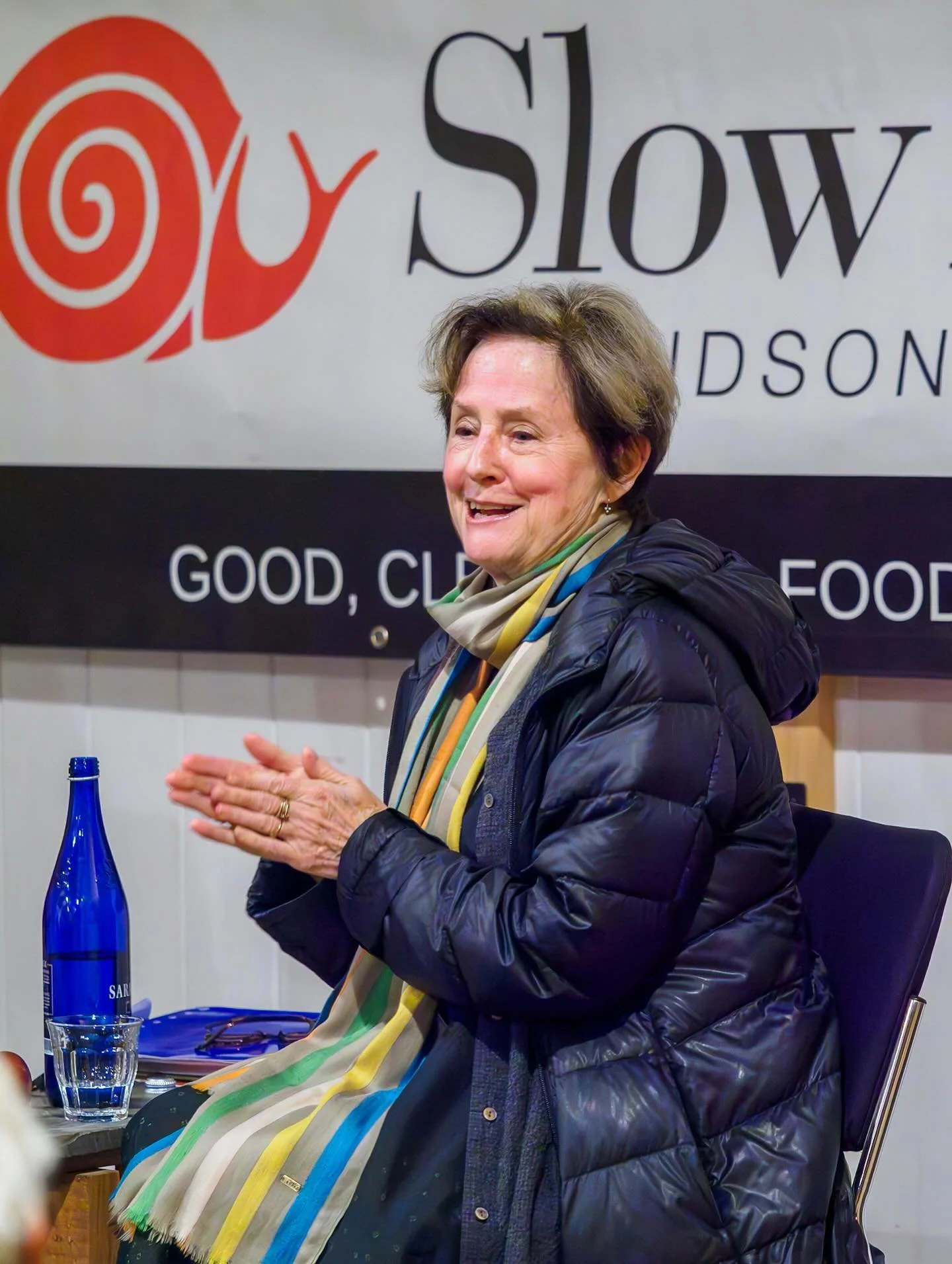 A crisp, clear autumn evening at the Twin Barns of @farmsteadhudson, Alice Waters @alicelouisewaters framed by rolling fields and bountiful bins of squash and pumpkins, stepped into the warm glow of lanterns and conversation. She and Bill Buford took