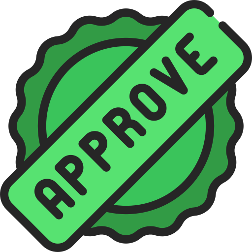 Green approval stamp with the word 'APPROVE' on it.