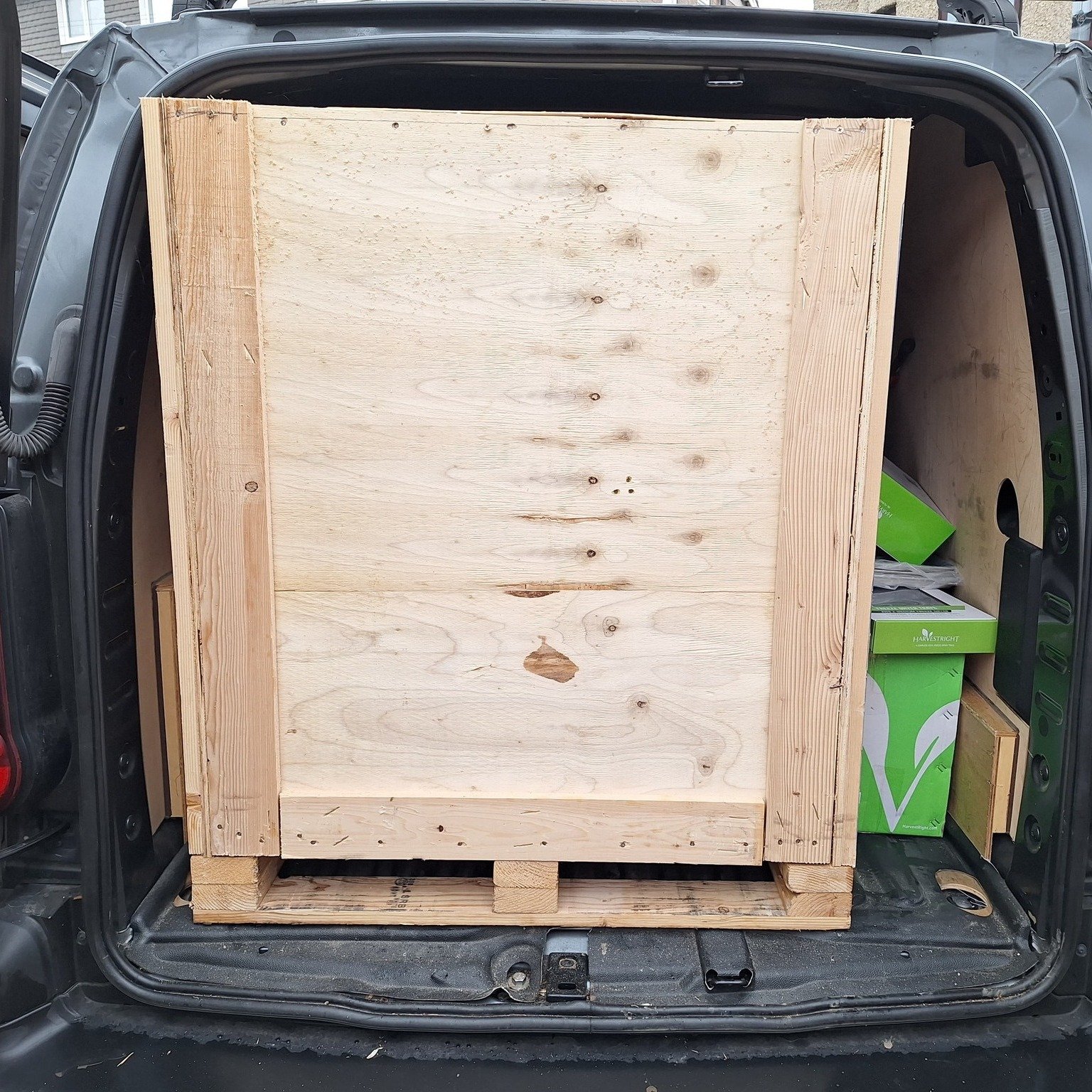 Two #harvestrightfreezedryers squeezed into one small van! We cut the crates down prior to collection for another happy customer. #harvestrightfreezedryer #freezedryer #harvestright