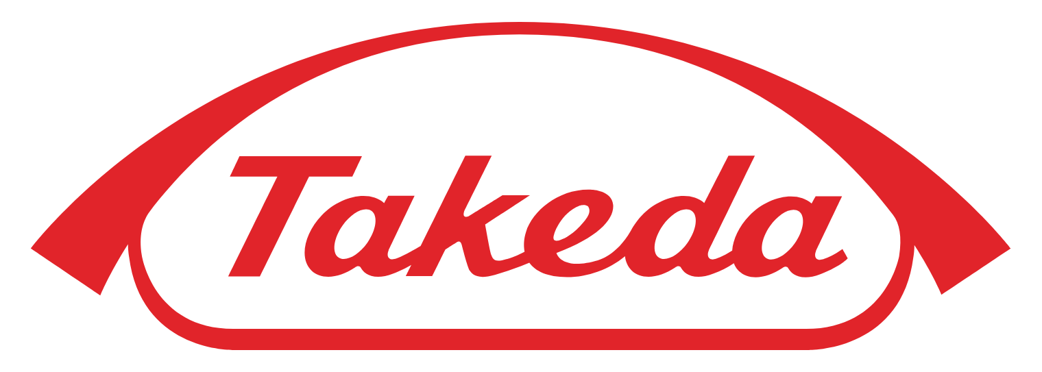Takeda logo with red lettering and arch design.