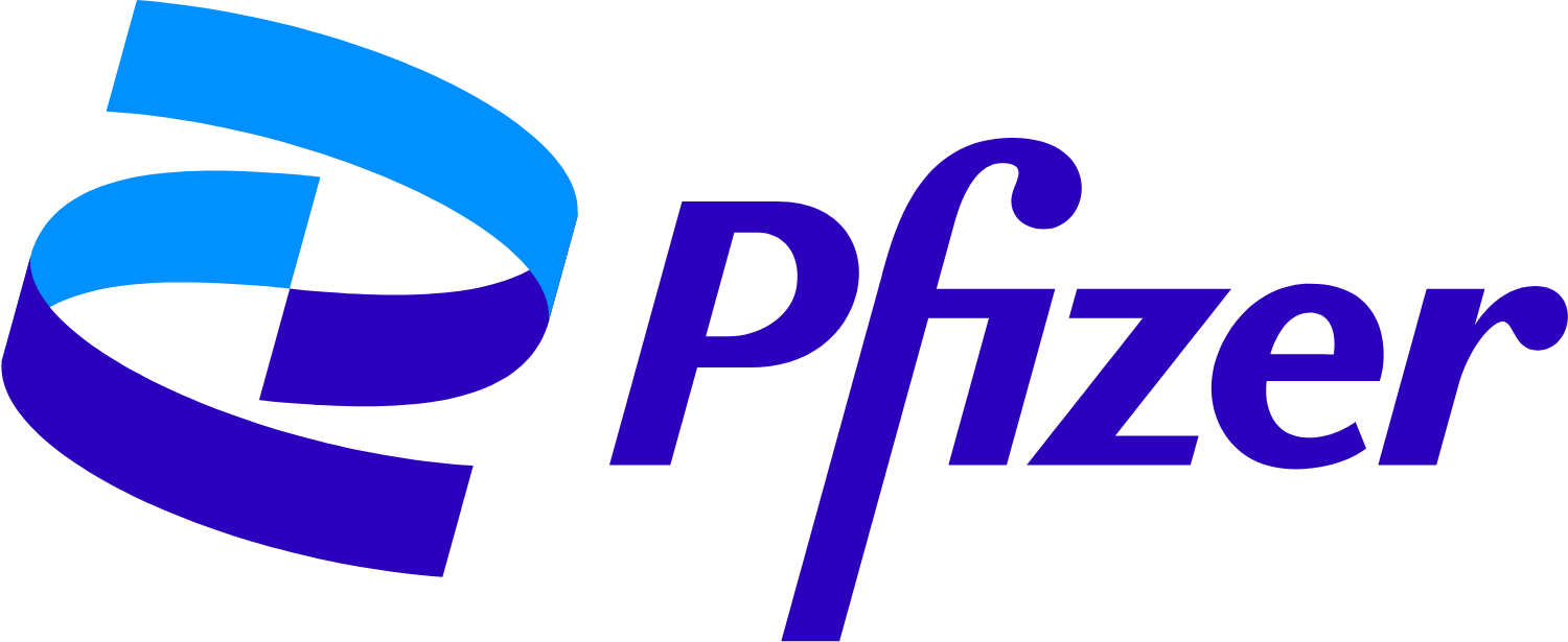 Pfizer logo with blue and purple stylized design.