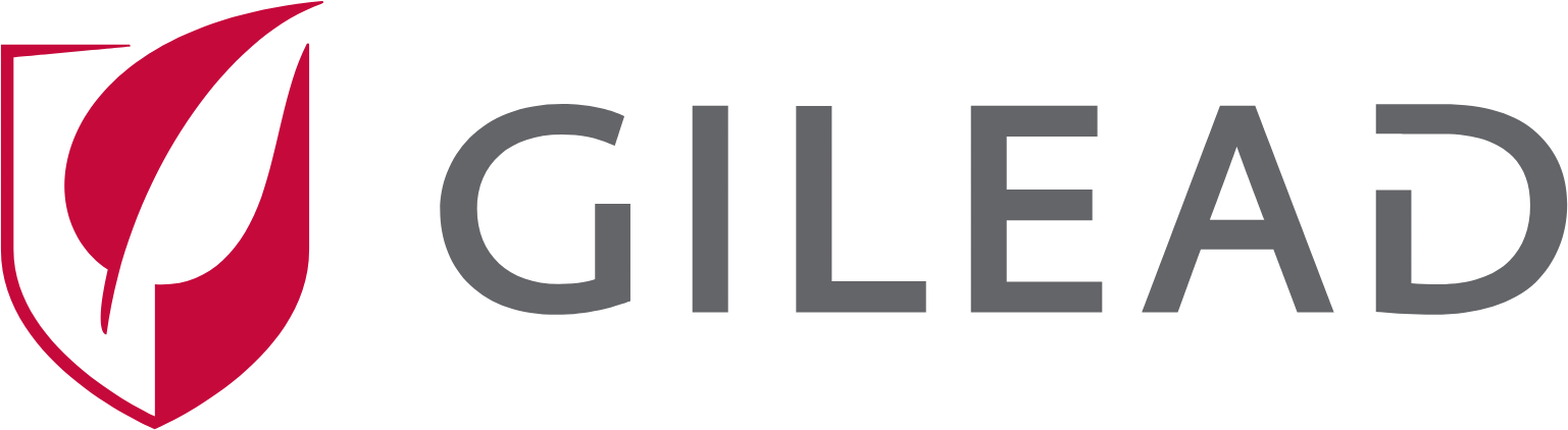 Gilead logo featuring stylized red shield with leaf and gray text.