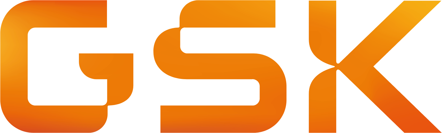 GSK logo, orange gradient letters on transparent background.
