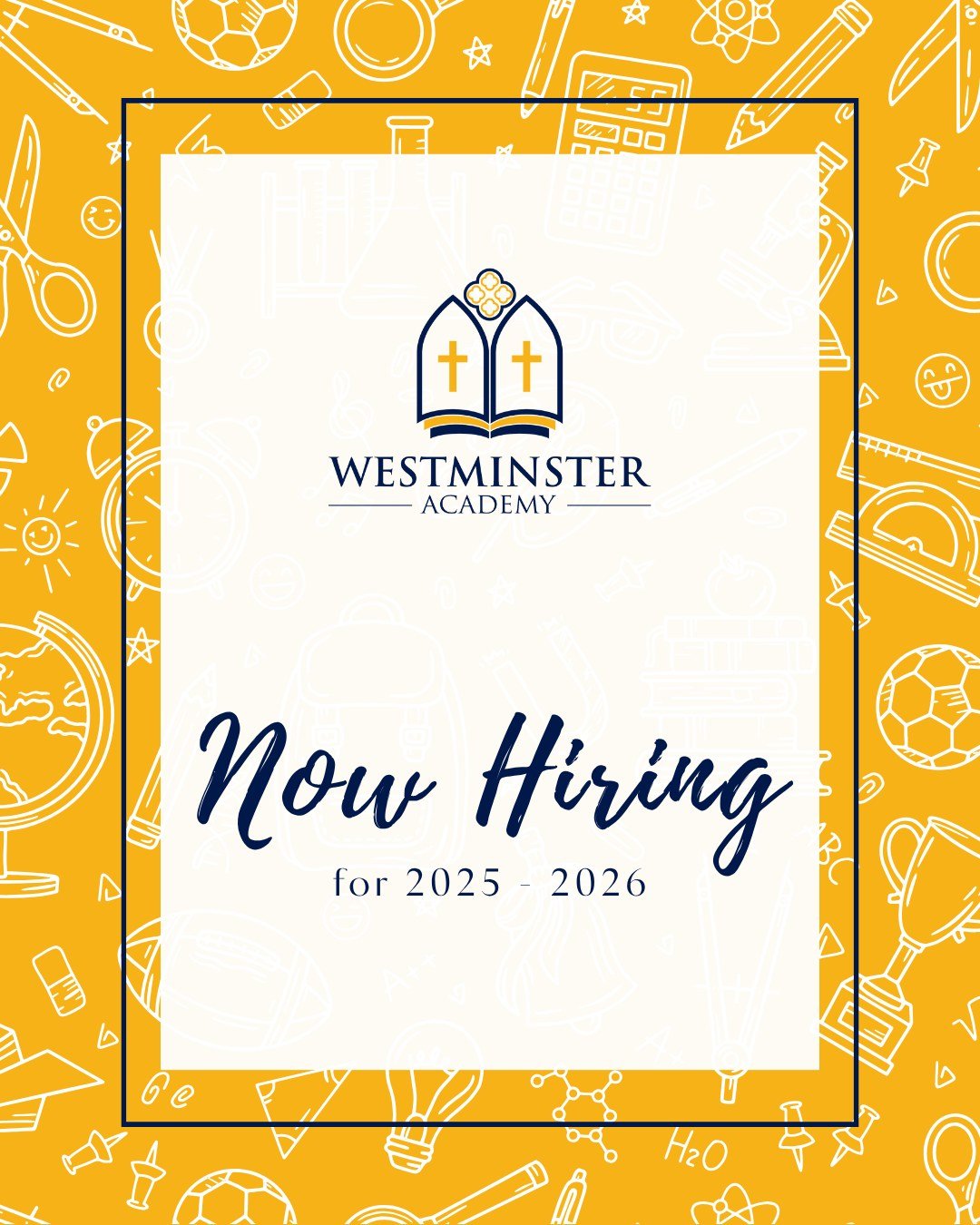 Westminster Academy is seeking devoted and experienced teachers for the 2025 - 2026 school year. Part time and full time opportunities available as we seek Grammar School classroom teachers, an art teacher, and an after care teacher. The ideal candid