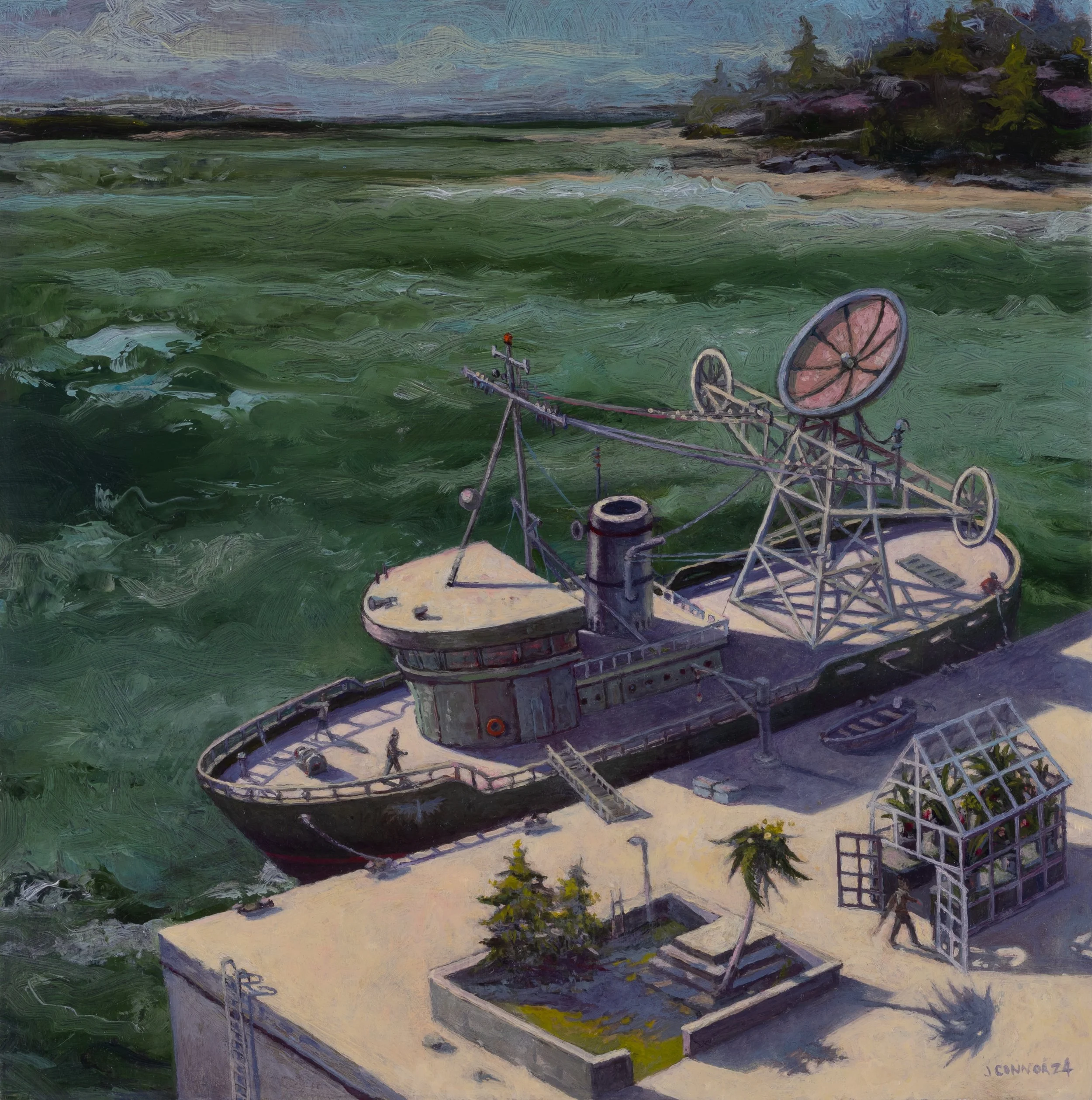 From the Train-Off the Coast, 2024, Oil on Panel, 12 x 12 inches 