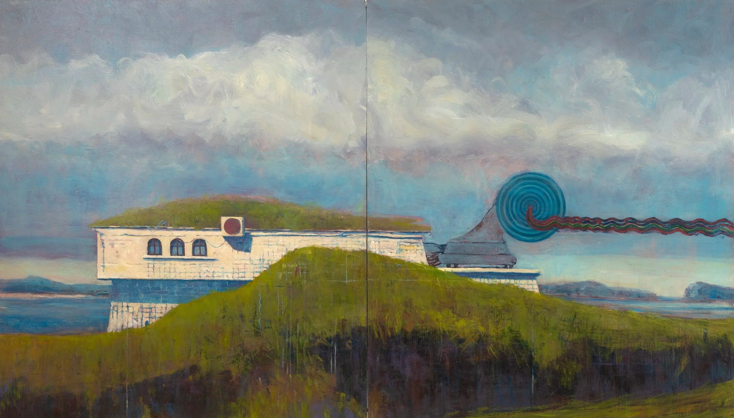 Transmissions, 2023, Oil on Panel, 48 x 84 inches