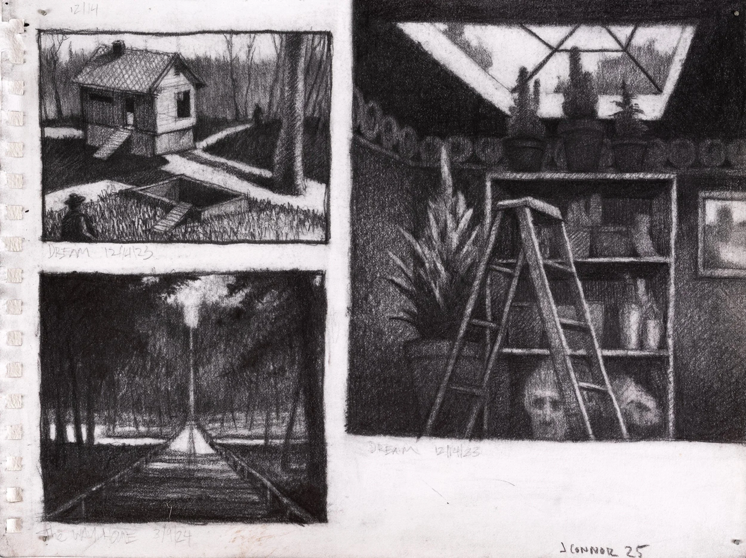 Dream Space/Teaching, 2025, Graphite, Sketchbook Page