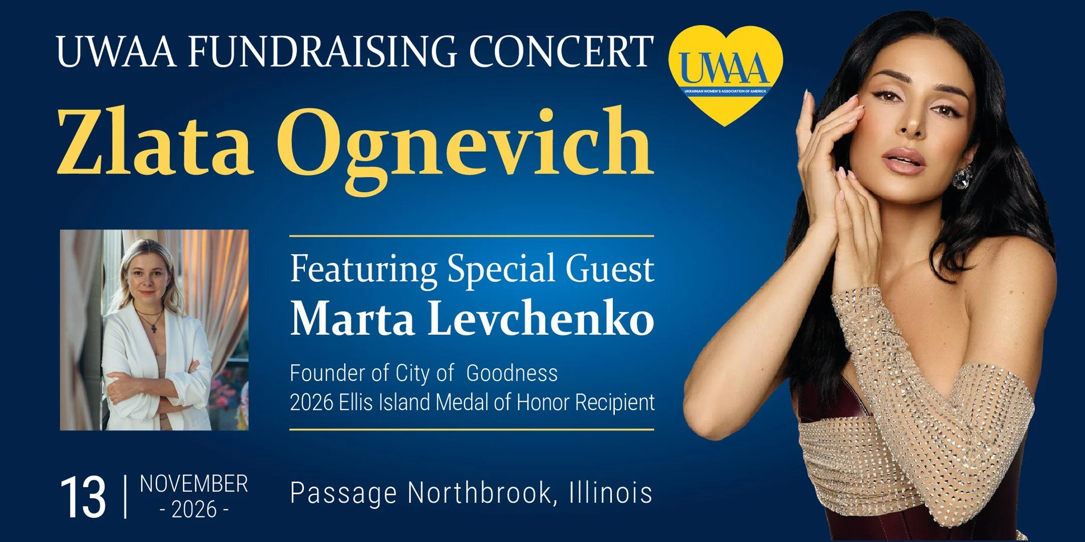 Ukrainian Women's Association of America Announces November Fundraising Concert Featuring Acclaimed Singer Zlata Ognevich and City of Goodness Founder Marta Levchenko