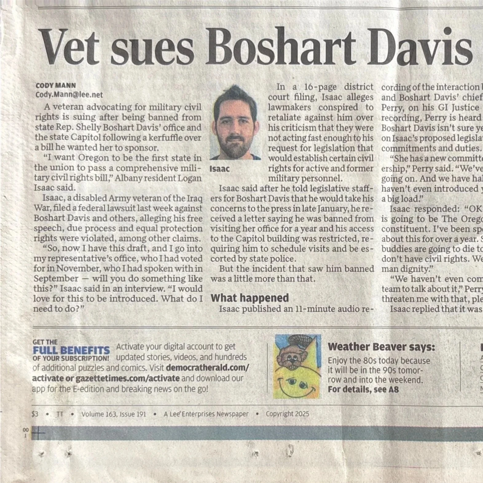 ADH: “Vet Sues Boshart Davis After Dustup”