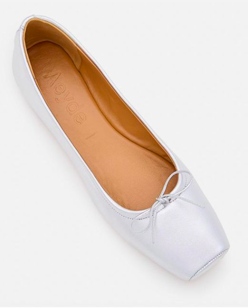 Aeyde Silver Square Toe Ballet Flats £295