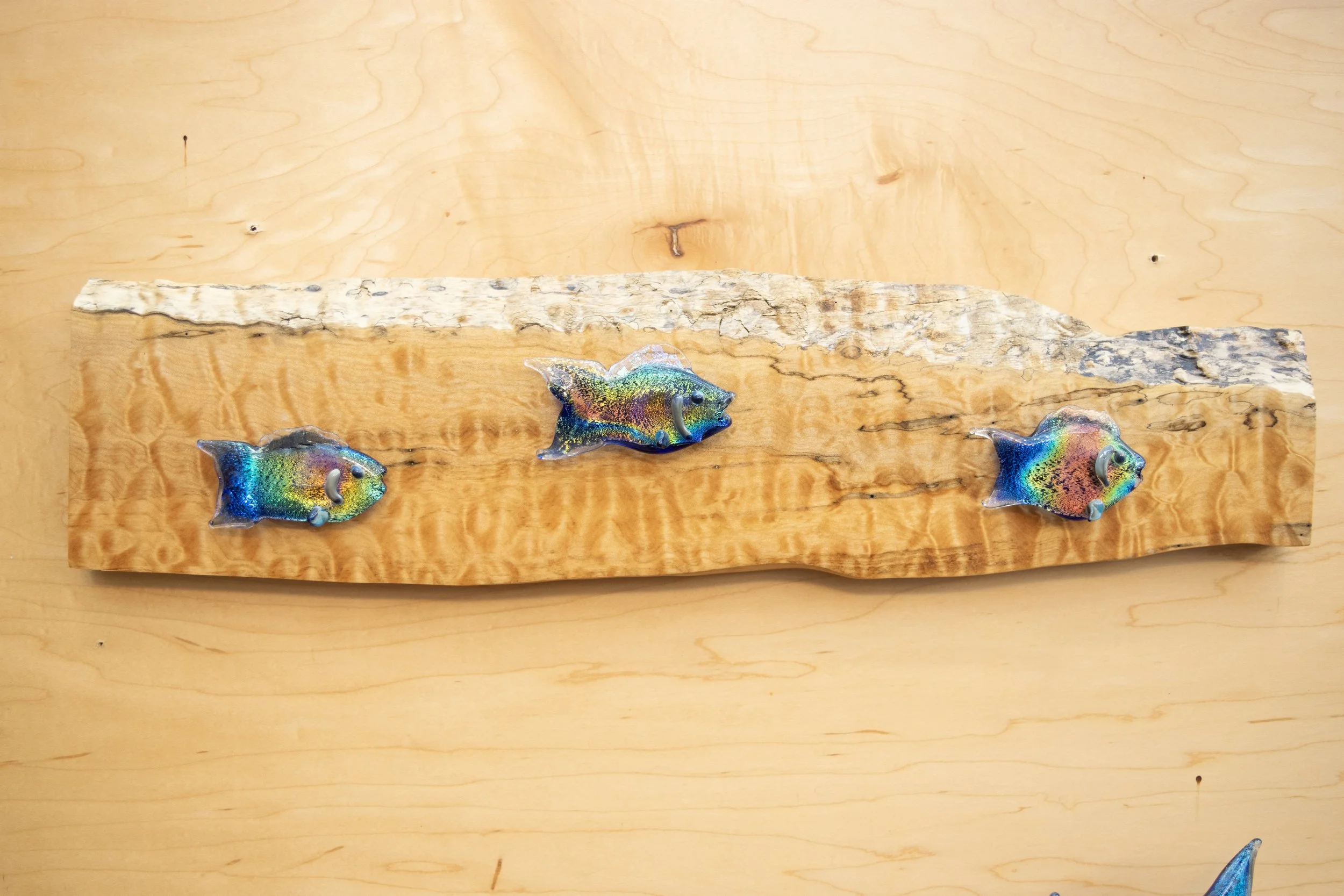 Three Rainbow Fish on Maple