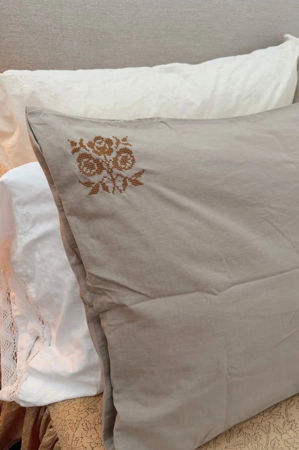 floral cross stitch pillowcase set