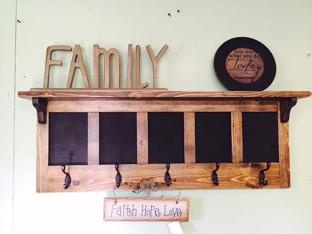 Pine Segmented Chalkboard Message Board and Coat Rack 36