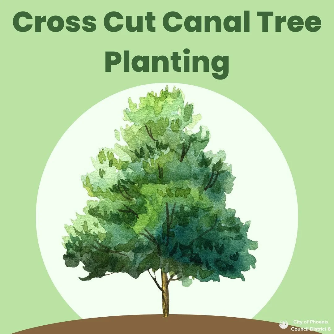 We had a fantastic turnout this morning at the Cross Cut Canal Park tree planting event! Together, we planted ten new trees, helping to further green our community here in Phoenix. Trees are vital to improving air quality, providing shade, and enhanc