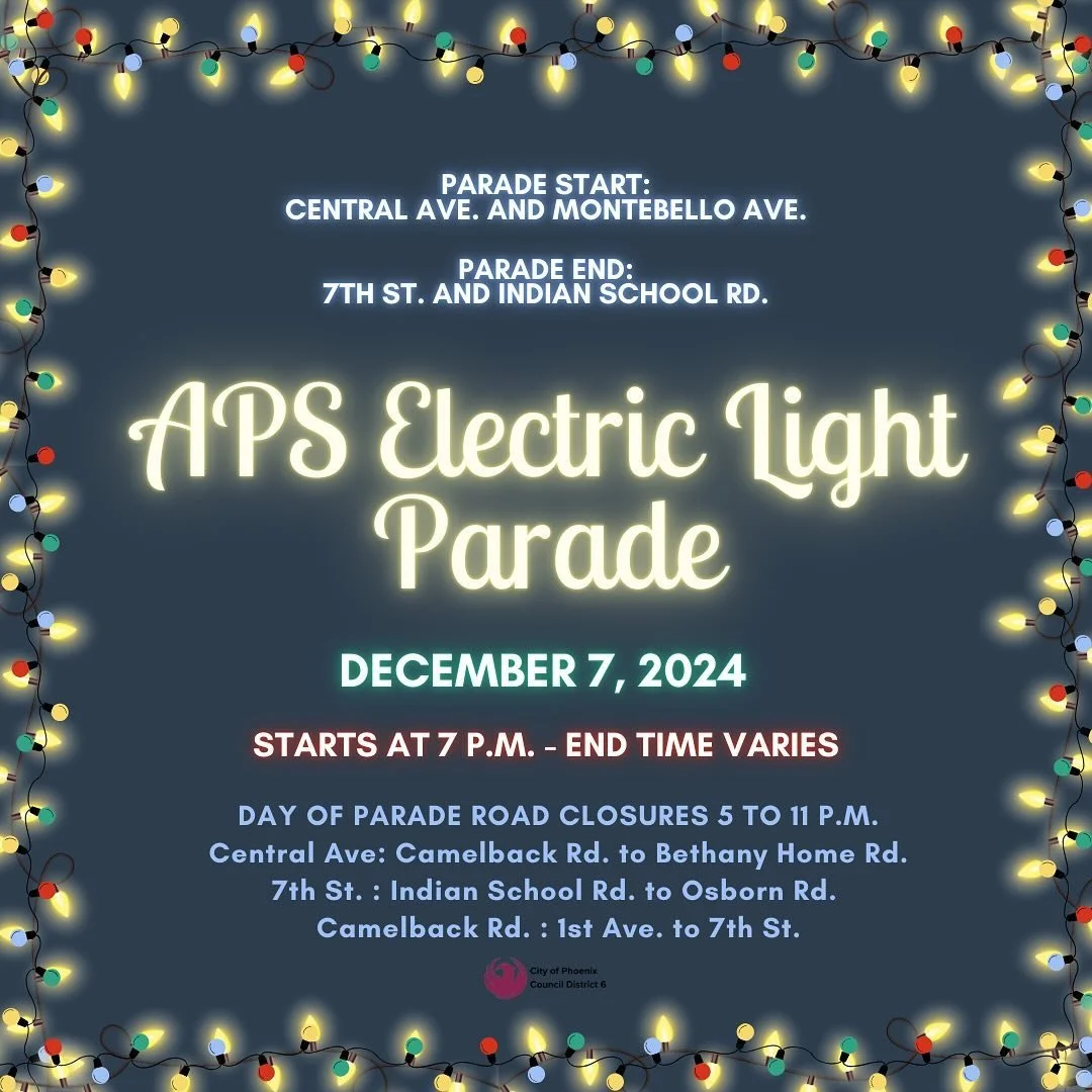 Join us this Saturday, December 7th, for the APS Electric Light Parade! For more information visit: https://www.phoenix.gov/parks/special-events/electric-light-parade