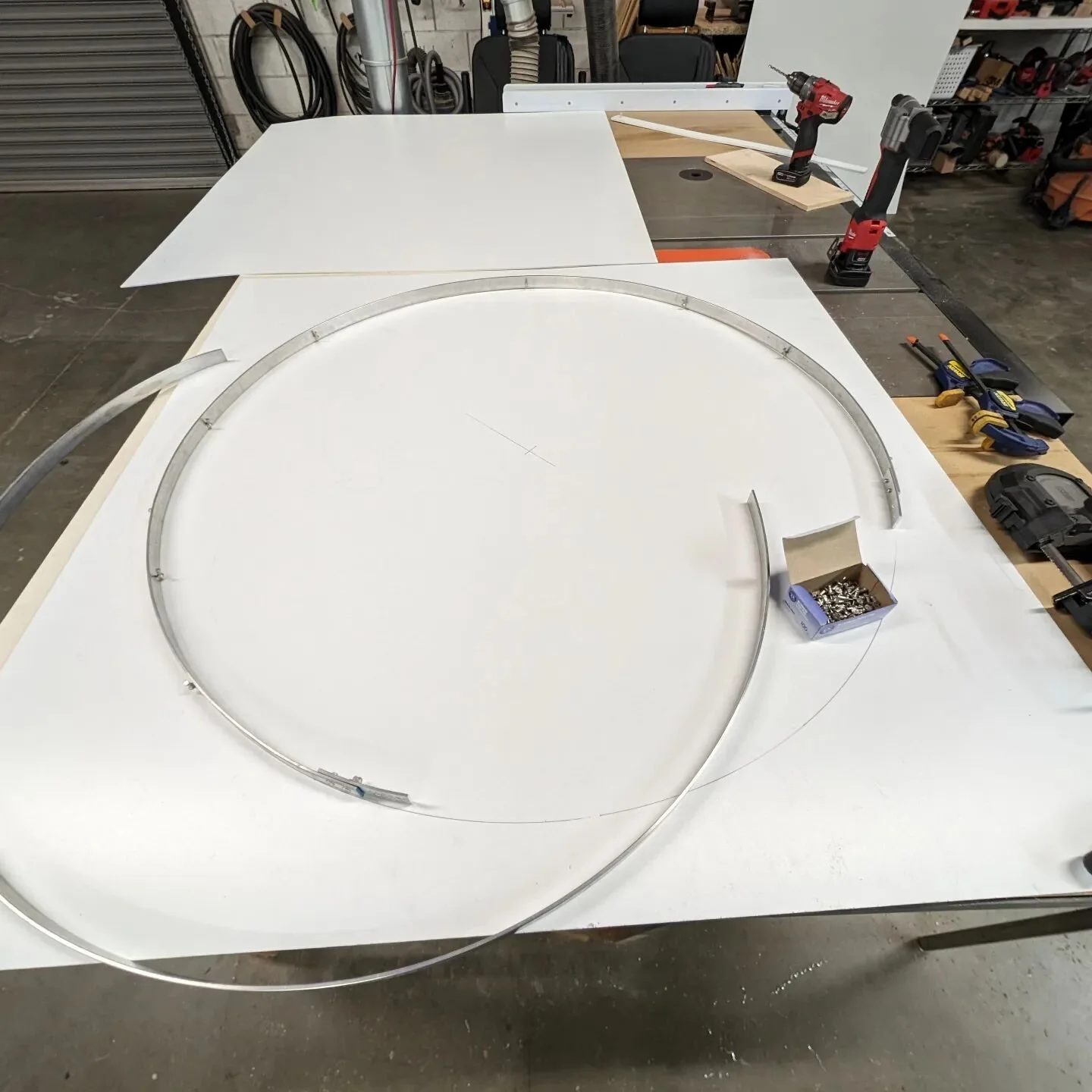 Building the frame for a giant lantern to be installed in Redwood City.