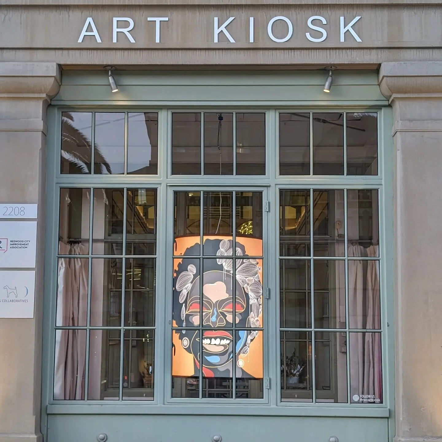 Here is the completed installation of Naledi Tshegofatso Modupi's, &quot;The Falling Crown&quot; in the Redwood City Art Kiosk. The piece is a 4' diameter, backlit, rotating lantern.

The original piece was ground based, made from welded steel, and r