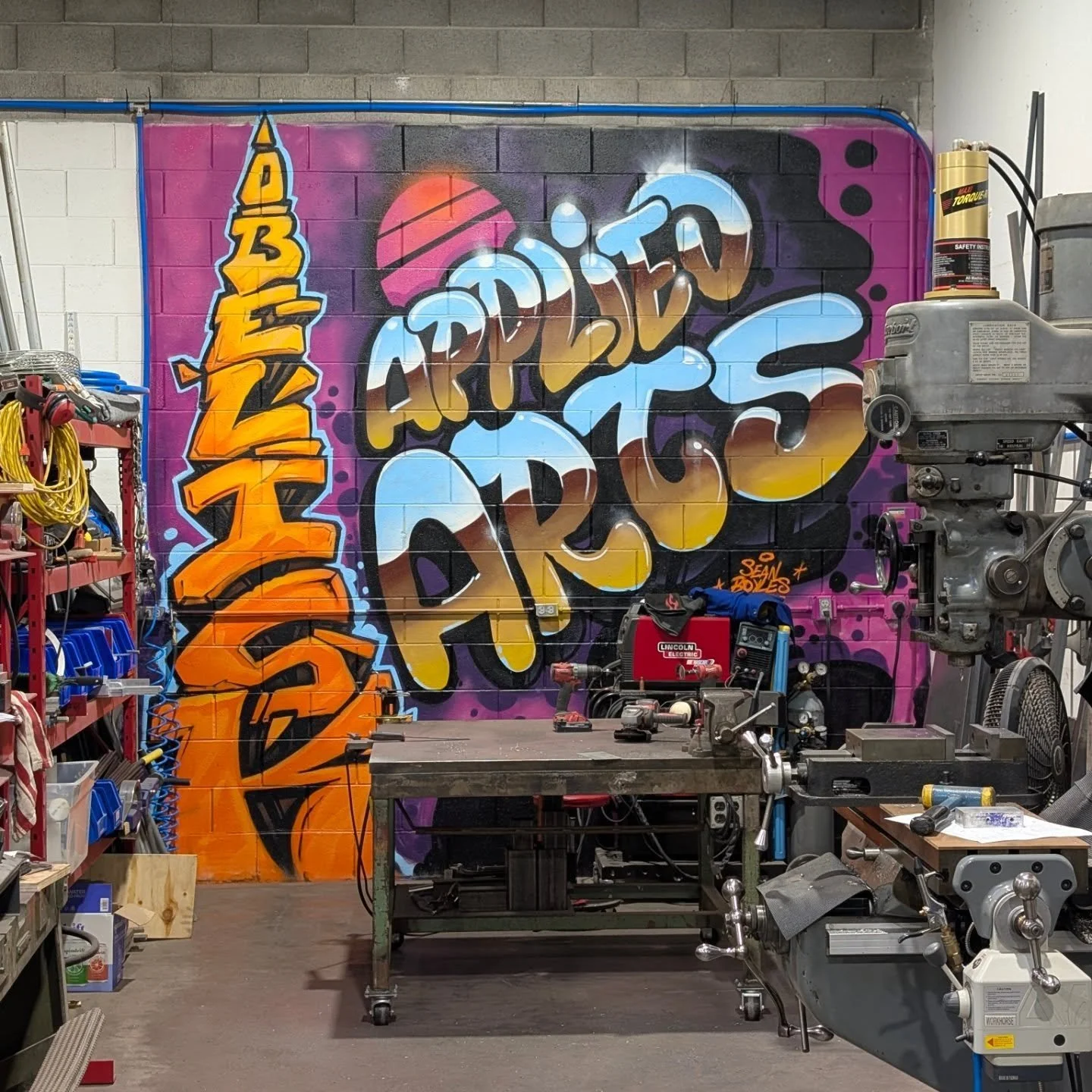 @mrseanboyles worked his magic on this wall at the shop this past weekend! The metal working area has never been more awesome!