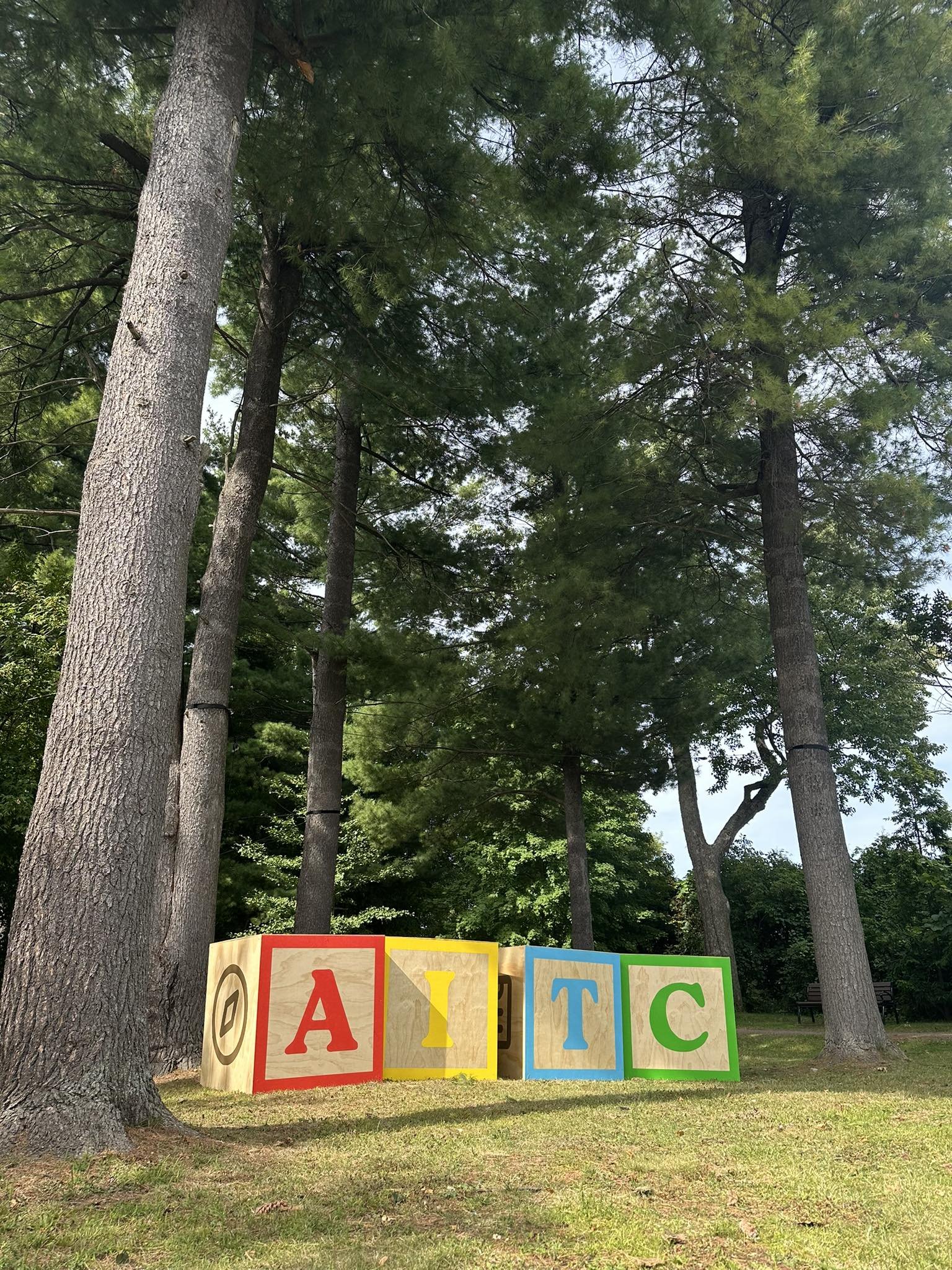 Public art in MacDougall Park in Russell Ontario, in the form of very large children's blocks
