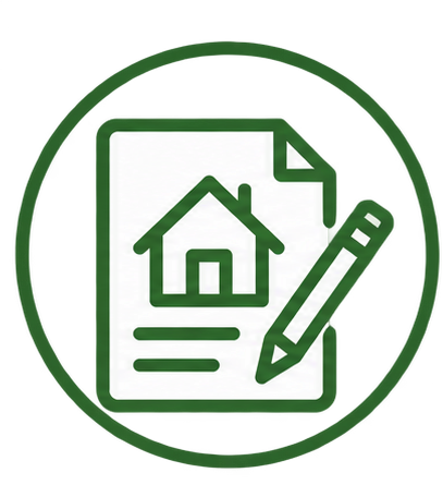 Icon of a house blueprint with a pencil, representing home design or construction plans.