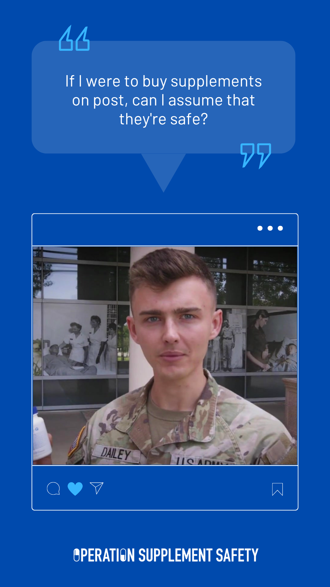 Hannah-Laura created the "Q&A: Are Supplements Sold on Base Safe?" reel for an OPSS campaign spreading awareness about dietary supplement safety in the military. 

A key part of the campaign strategy involved
featuring Service Members in reels answer