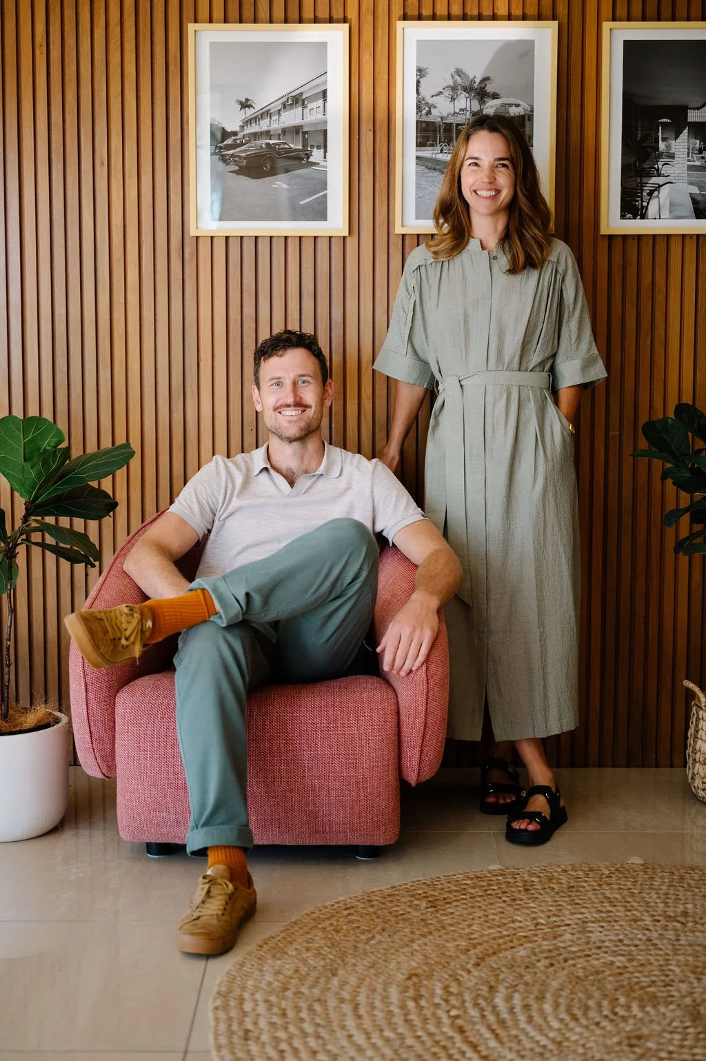 Jamie Brady and Alice Brady at the reception area of Timothee Resort in Busselton Western Australia. Owners and managers of motel style accommodation resort.