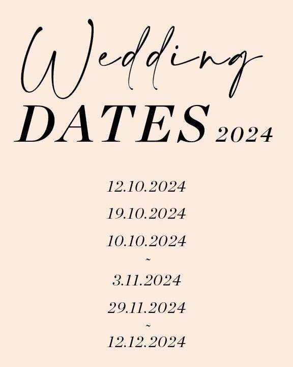 There is a few dates left to tie the knot with us ✨✌️. If you are going for fast &amp; furious for the end of this year &gt; have a look at some late 2024 or with a little more time then go for early 2025. These are booking out fast now. If you need 