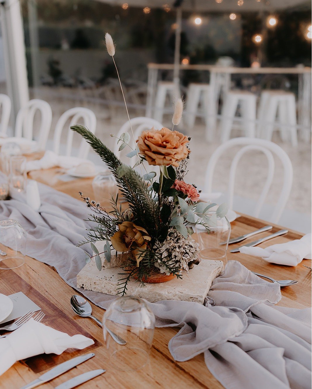 Another gorgeous styling of the tables and bar in our marquee&hellip; Emily &amp; Luke went for all natural tones with a palette of soft terracotta, mustardy yellow, greens and burnt orange, a perfect match with the autumn lighting we had last year i