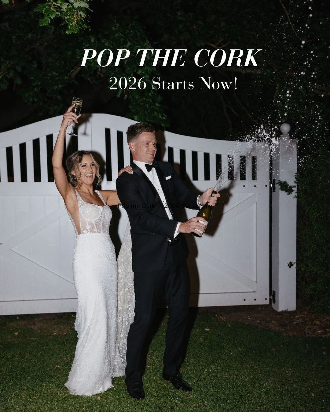 ✨ Pop the Cork Here's to 2026! ✨

We're so excited for the year ahead and all our wonderful couples getting married in 2026. We can't wait to see your visions come to life, meet your family and friends, and share in the joy, happy tears, and unforget