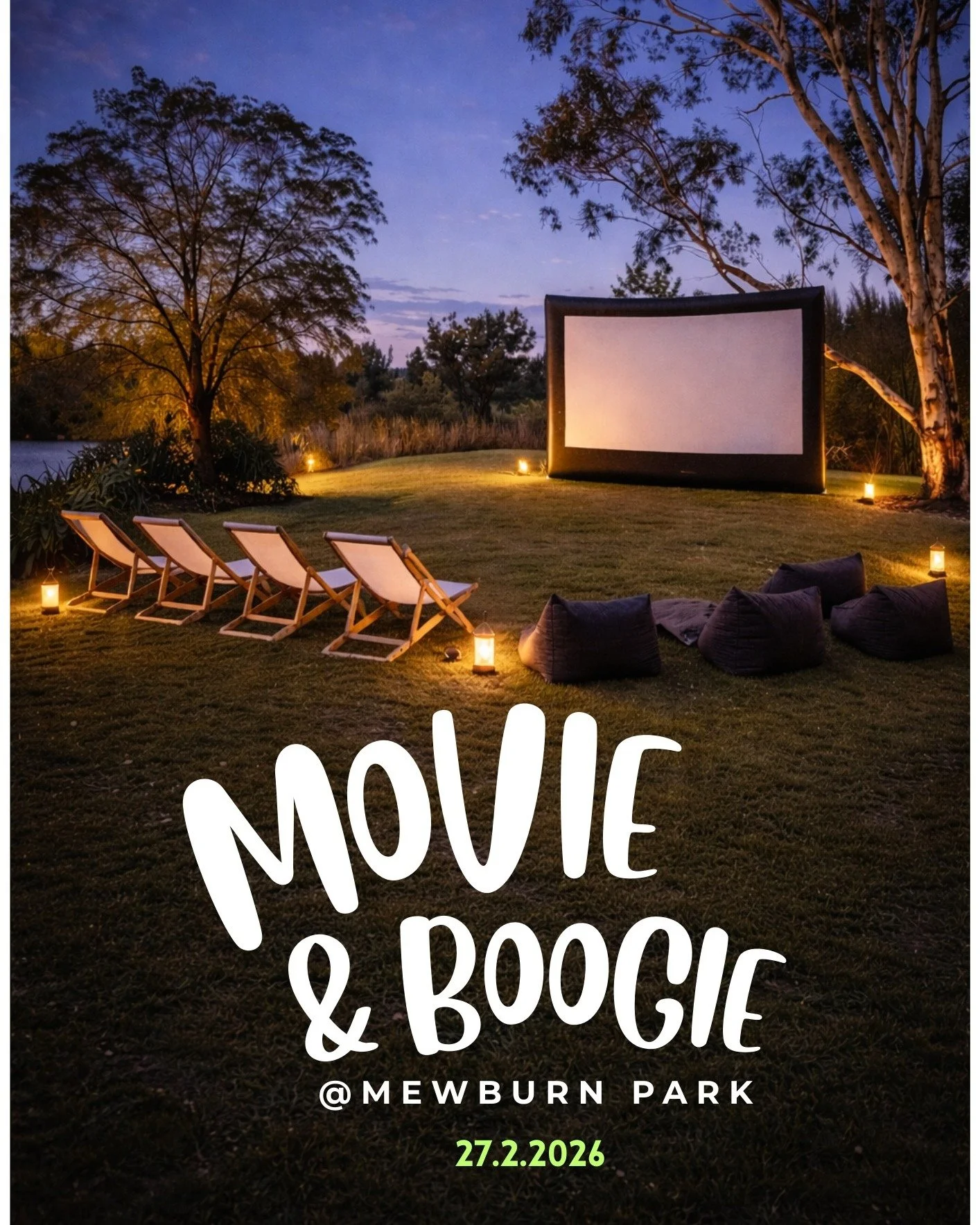 We are so excited, we have been looking into doing this for some time and finally we can do it!

MOVIE &amp; BOOGIE @mewburnpark 🍿🎥🍹🎟️

Let's enjoy the summer's eve with a relaxed outdoor Movie Night in the lush gardens at Mewburn Park. The bar i